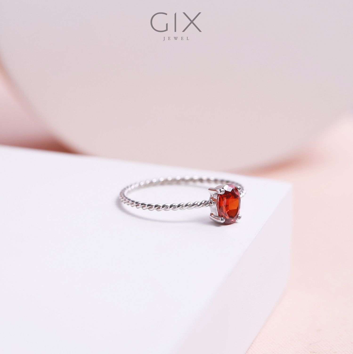  Nhẫn bạc cho nữ mạ vàng đai xoắn đá đỏ đẹp Gix Jewel SPGN15 