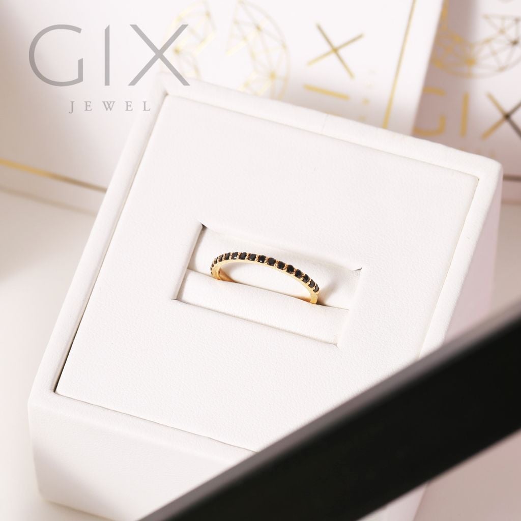 Nhẫn bạc nữ cá tính nửa hàng hột đá đen minimalism Gix Jewel