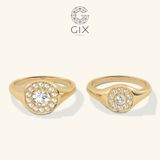  Nhẫn đôi signet bạc mạ vàng đính đá Moissanite - GCR25050107 