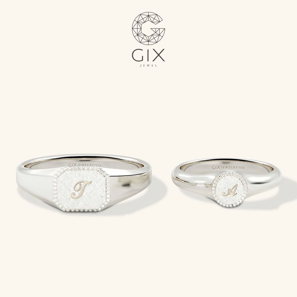 Nhẫn cưới thiết kế độc đáo signet ring vàng 18k khắc chữ đẹp Gix Jewel