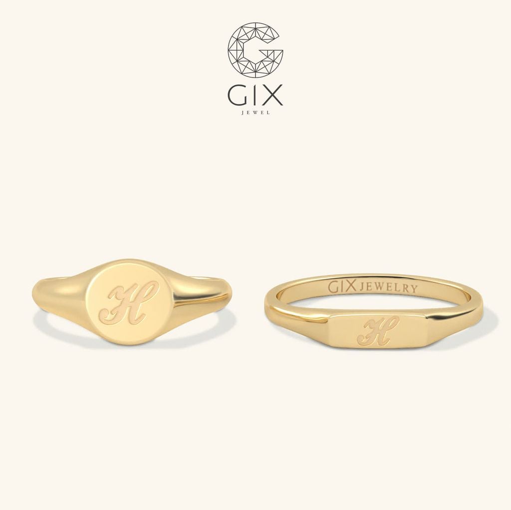Nhẫn Cưới Độc Đáo Thiết Kế Riêng Signet Ring Khắc Chữ Gix Jewel