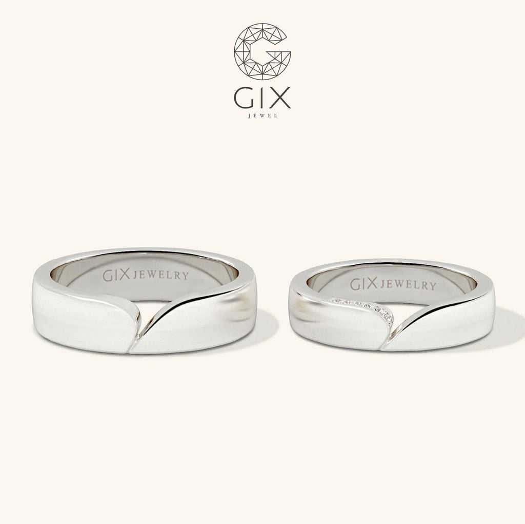 Nhẫn Cặp Cưới Hiện Đại Thiết Kế Riêng Vàng 18K Đính Kim Cương - Gix