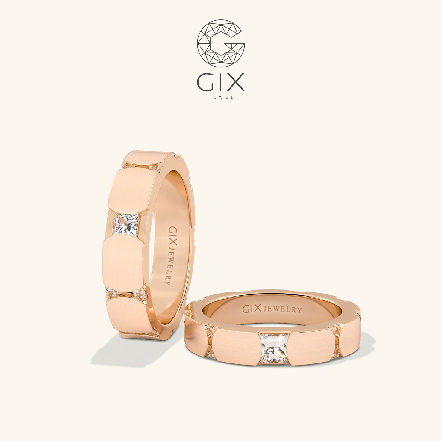  Nhẫn cưới vàng 14k đính kim cương Moissanite Gix - GCR25050070 