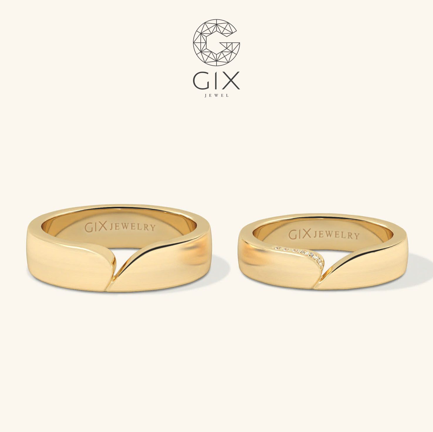  Nhẫn cặp cưới thiết kế vàng 18k trơn to khắc chữ theo tên Gix Jewel 