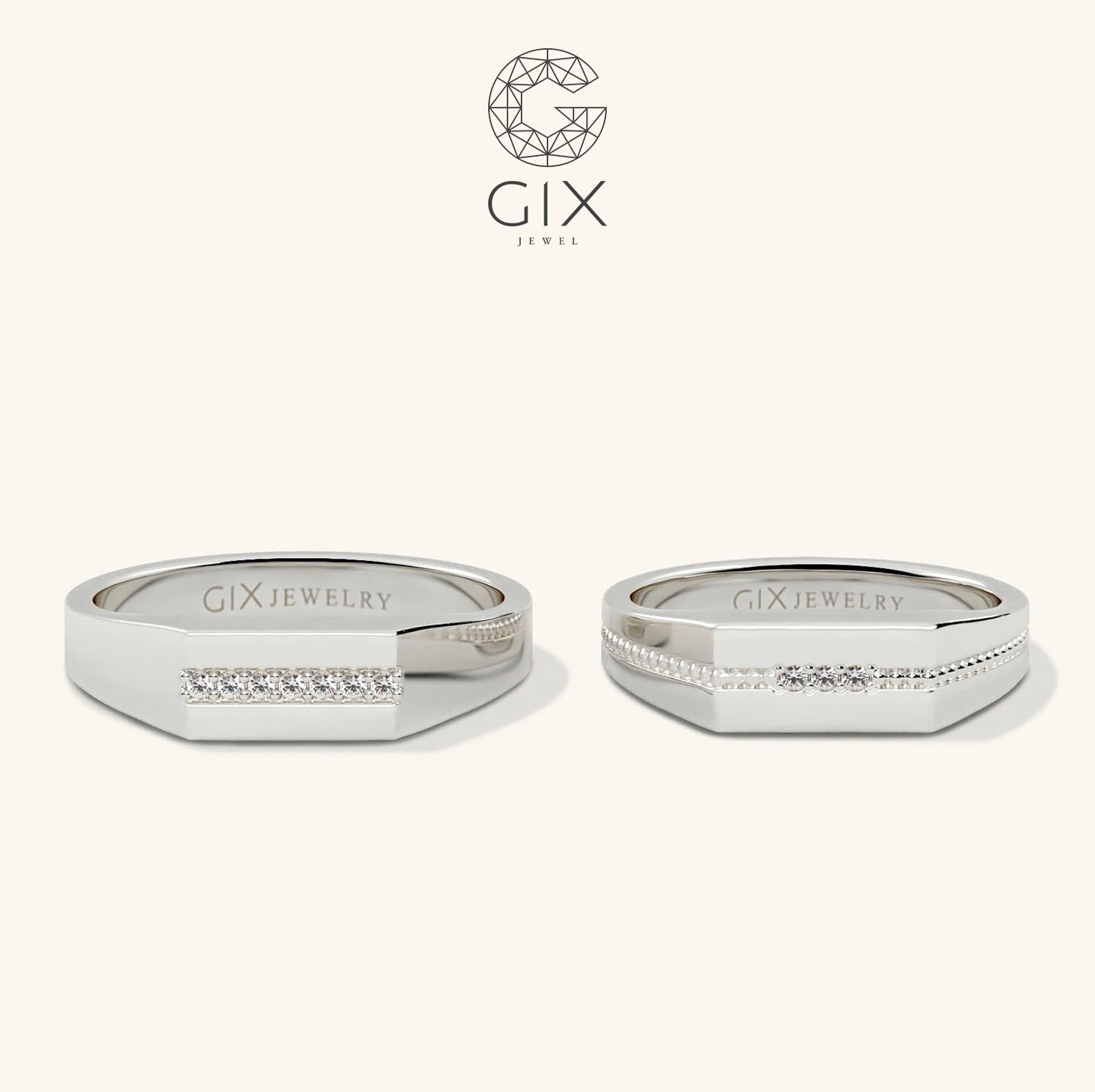  Nhẫn cưới vàng 14k signet ring nam nữ kim cương đẹp - GCR25050082 