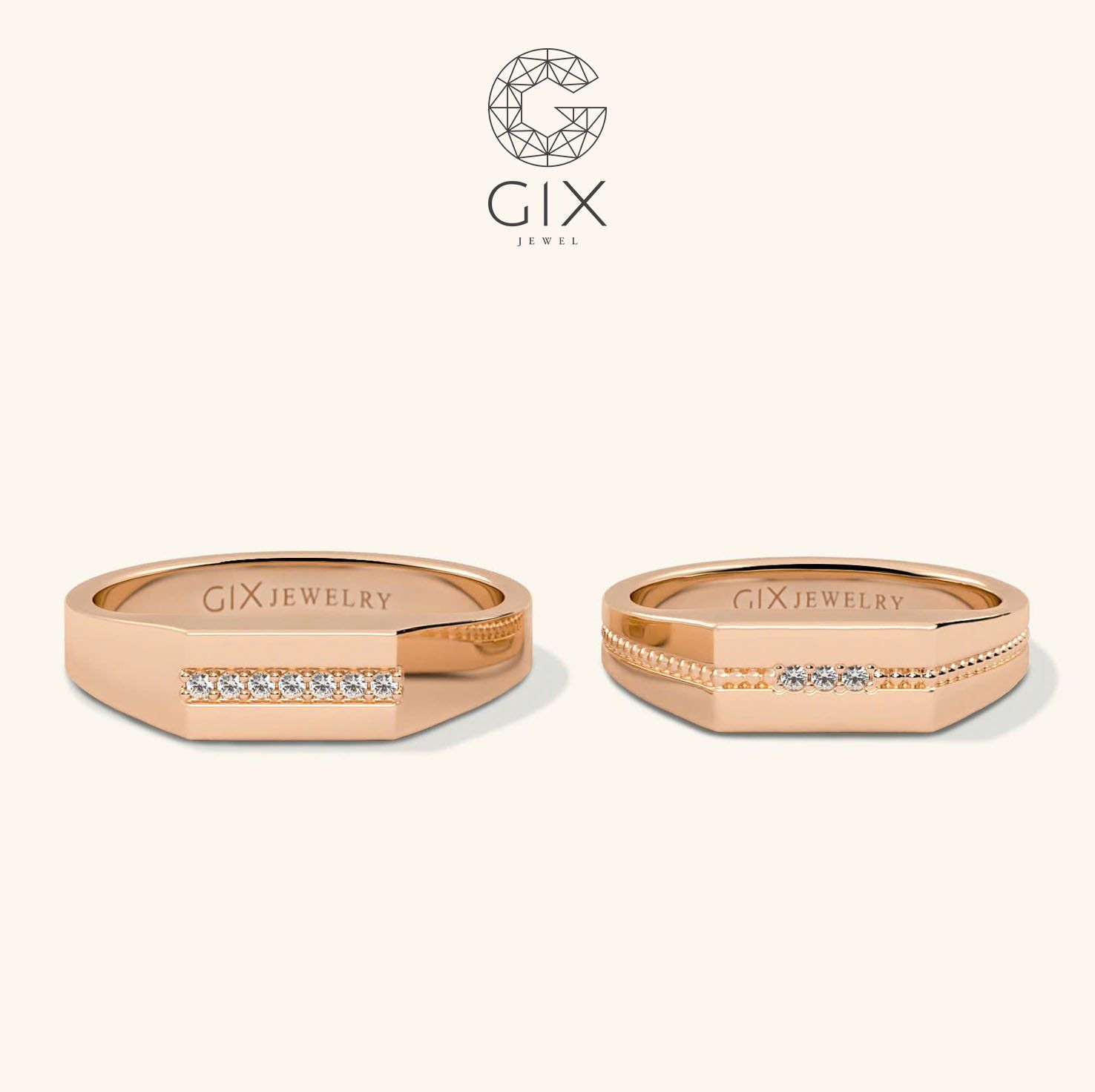  Nhẫn cưới vàng 14k signet ring nam nữ kim cương đẹp - GCR25050082 
