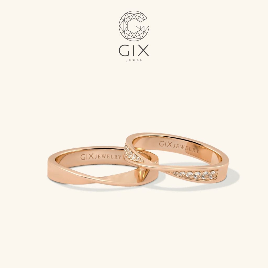 Nhẫn cưới cặp vô cực kim cương vàng trắng 18k đẹp tinh xảo đính hột xoàn Gix Jewel