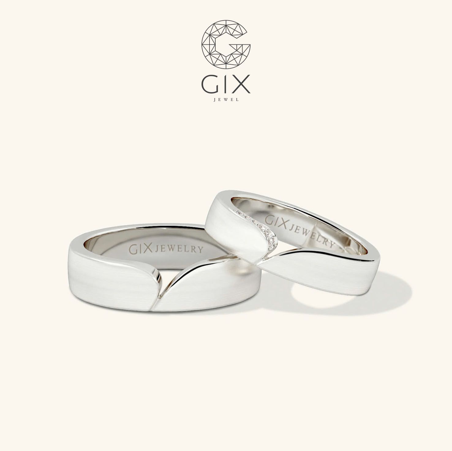  Nhẫn cặp cưới thiết kế vàng 18k trơn to khắc chữ theo tên Gix Jewel 