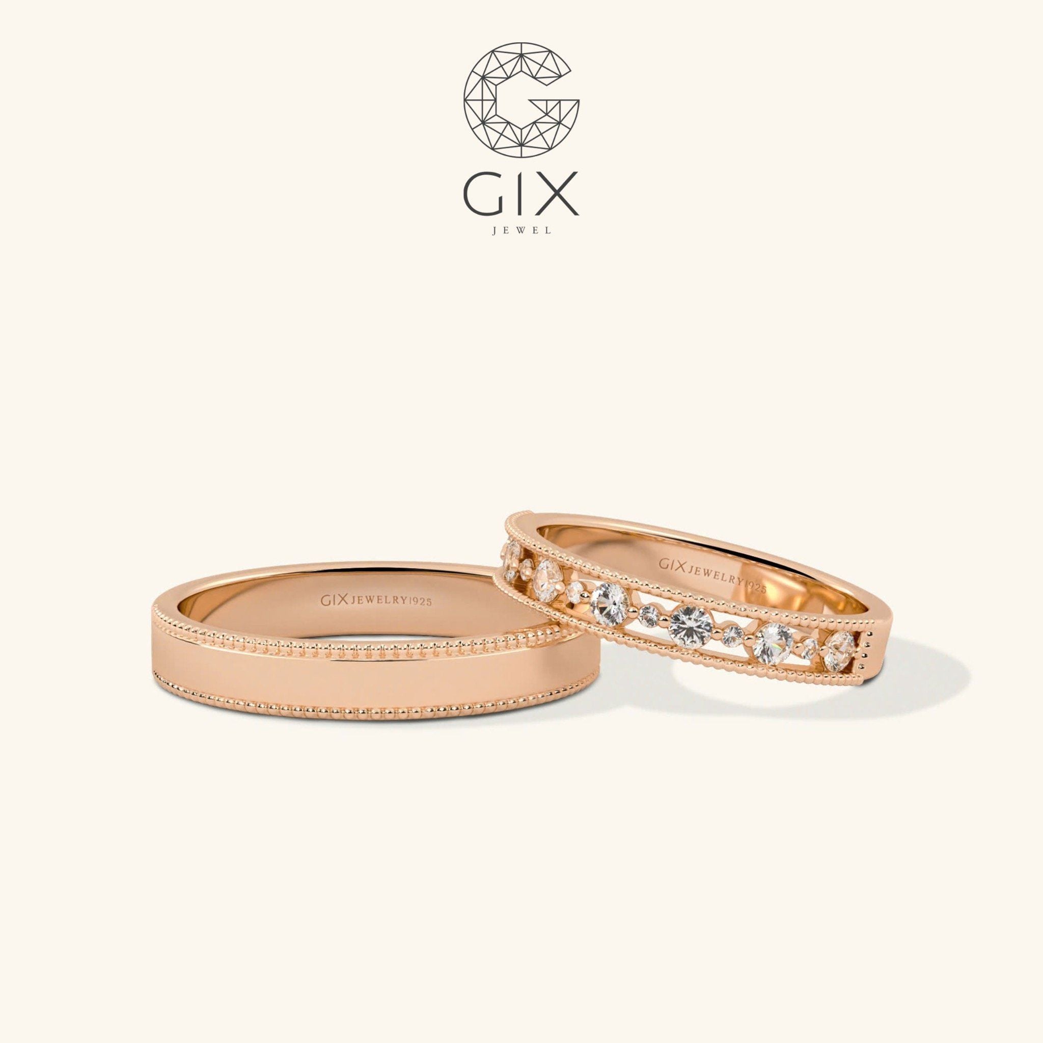  Nhẫn đôi bạc đẹp đính full hạt đá Moissanite Gix Jewel - GCR25050098 