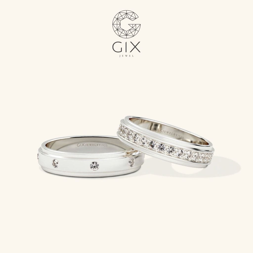 Nhẫn cưới vàng tây 18k đính kim cương khắc tên Gix Jewel - GCR25050099