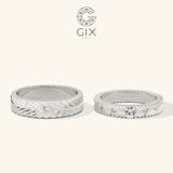  Nhẫn cưới kim cương đẹp vàng trắng 14k bản vuông hoa văn độc đáo Gix Jewel 