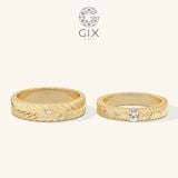  Nhẫn cưới kim cương đẹp vàng trắng 14k bản vuông hoa văn độc đáo Gix Jewel 