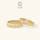  Nhẫn cưới kim cương đẹp vàng trắng 14k bản vuông hoa văn độc đáo Gix Jewel 