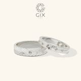  Nhẫn cưới kim cương đẹp vàng trắng 14k bản vuông hoa văn độc đáo Gix Jewel 