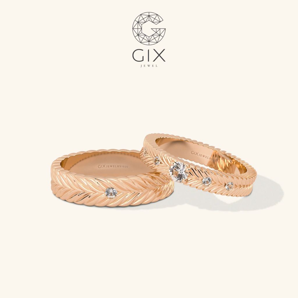 Nhẫn cưới vàng tây 610 bản vuông khắc hoa văn đẹp Gix Jewel - GCR25050088
