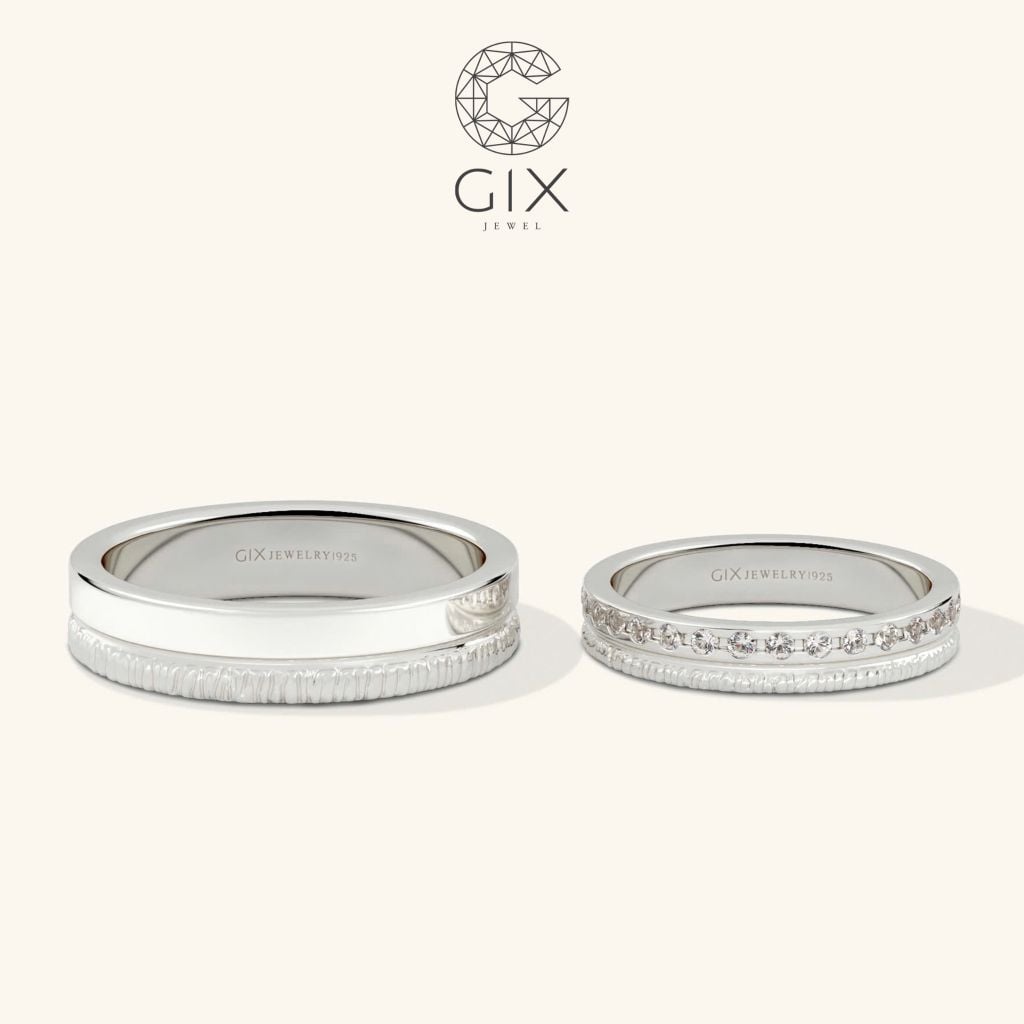 Nhẫn cưới đôi độc đáo vàng 18k đính kim cương thiên nhiên Gix Jewel