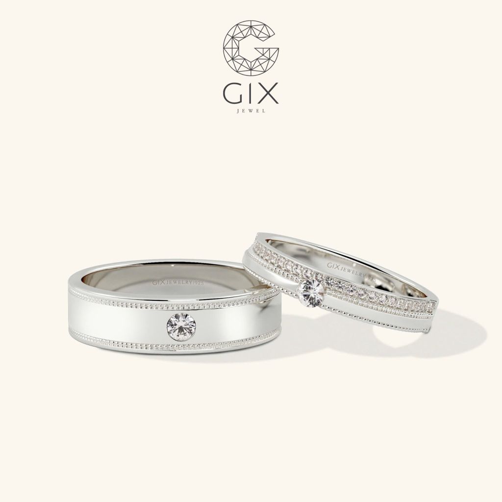  Nhẫn cưới vàng 18k đẹp đính kim cương Gix Jewel- GCR25050096 