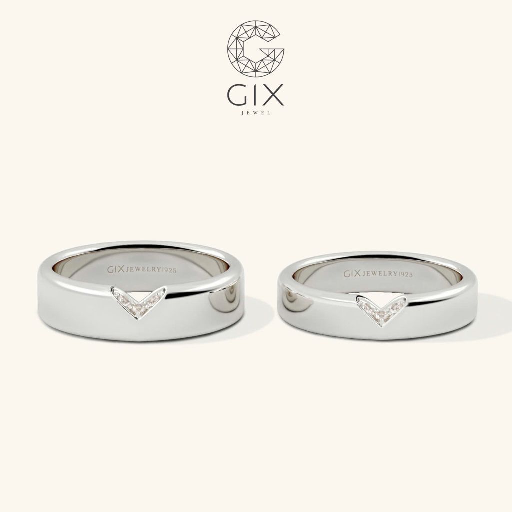  Nhẫn cưới trái tim vàng 610 đính đá Gix Jewel - GCR25050087 