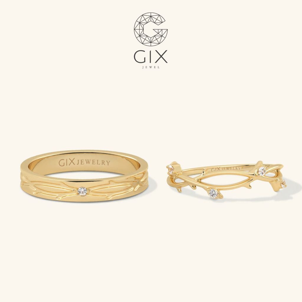  Nhẫn cưới kim cương vàng trắng 14k thiết kế đai cành - Verdelle | Gix Jewel 