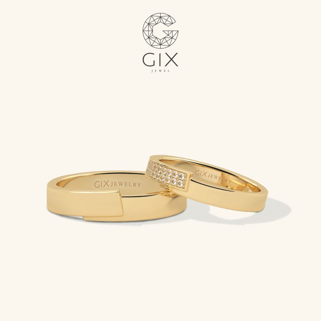 Nhẫn cưới mới nhất thiết kế bạch kim đính kim cương khắc chữ Gix Jewel
