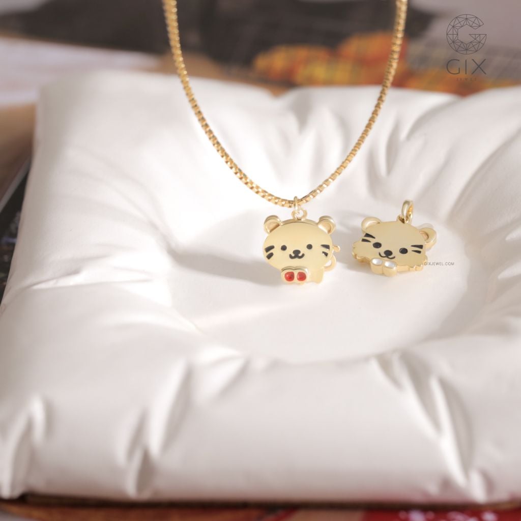  Vòng cổ cho bé trái bé gái bạc ý 925 khắc tên hình mặt mèo tráng màu Gix Jewel 