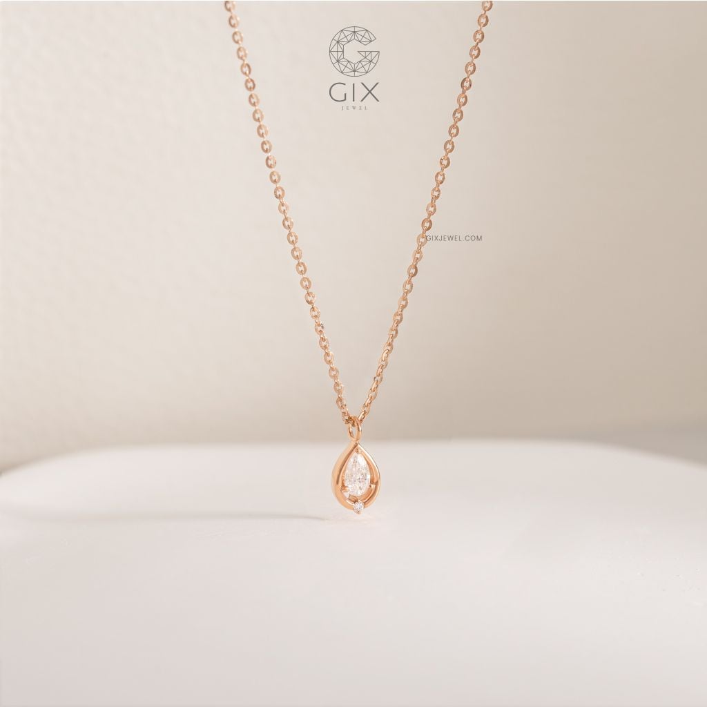  Dây chuyền vàng trắng ý nữ đẹp sợi mảnh hình giọt nước đính kim cương thật Gix Jewel 