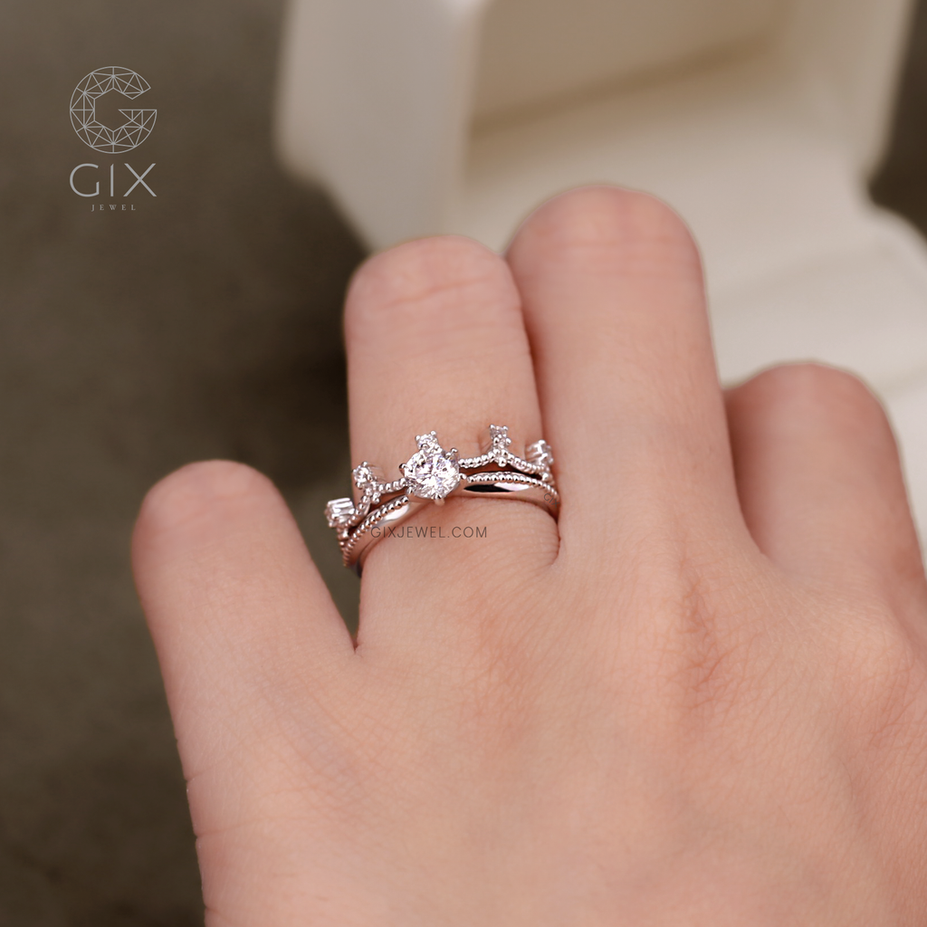 Nhẫn cầu hôn moissanite vàng tây 18k đơn giản đẹp kim cương round