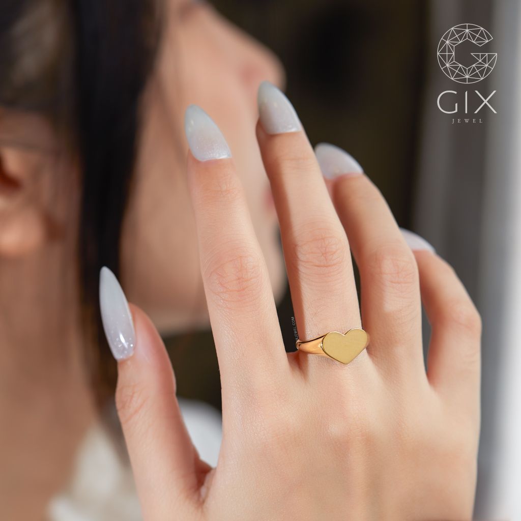 Nhẫn Signet Ring Nữ Bạc Đẹp Mạ Vàng 18k Hình Trái Tim Gix Jewel