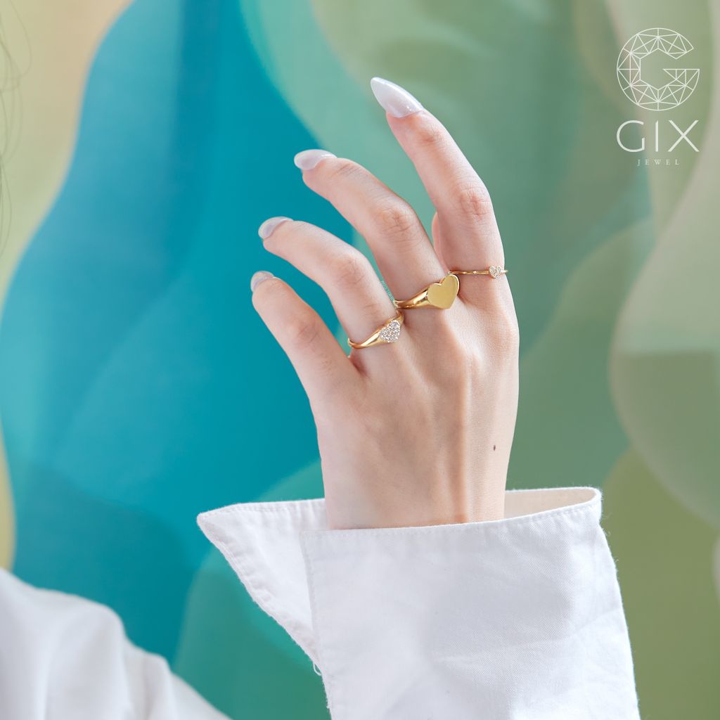 Nhẫn Signet Ring Nữ Bạc Đẹp Mạ Vàng 18k Hình Trái Tim Gix Jewel
