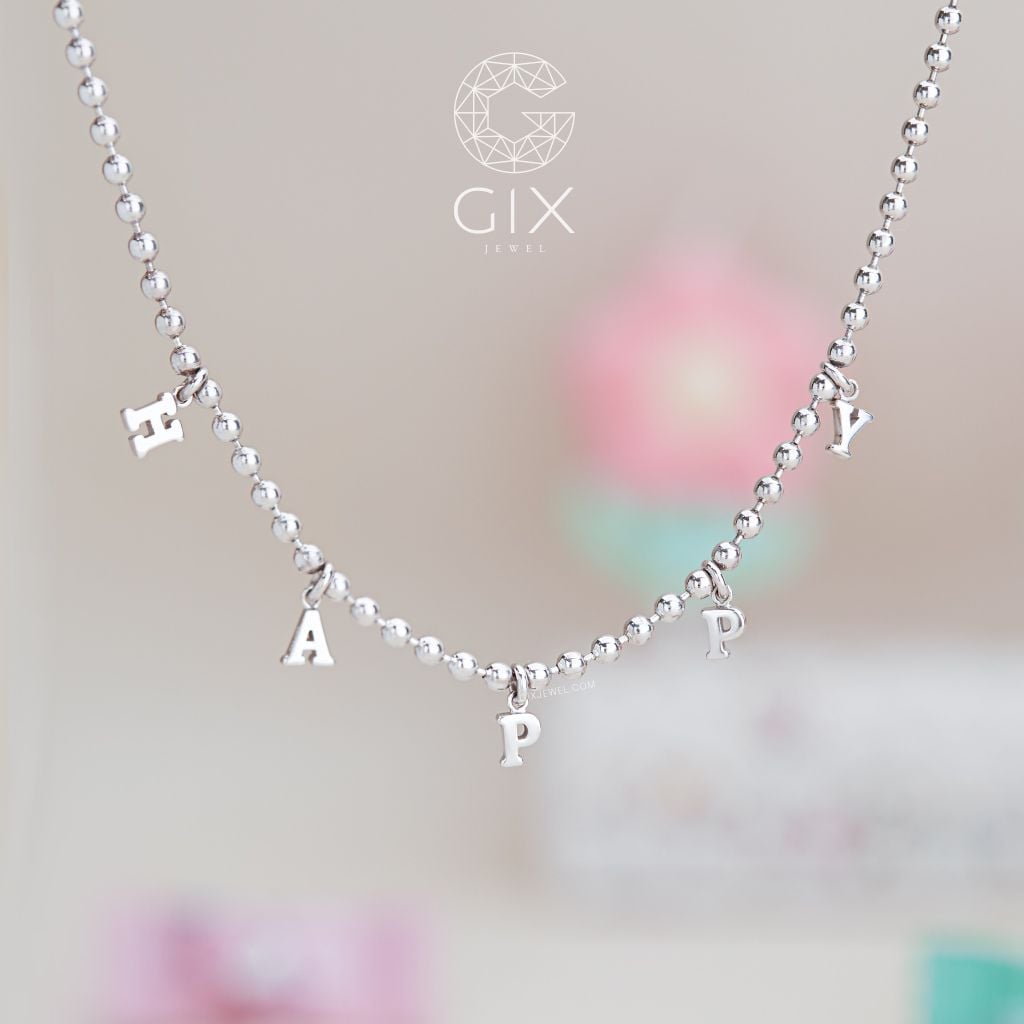  Dây chuyền em bé trai, bé gái bạc 925 đẹp đính đá gắn mặt chữ HAPPY Gix Jewel 