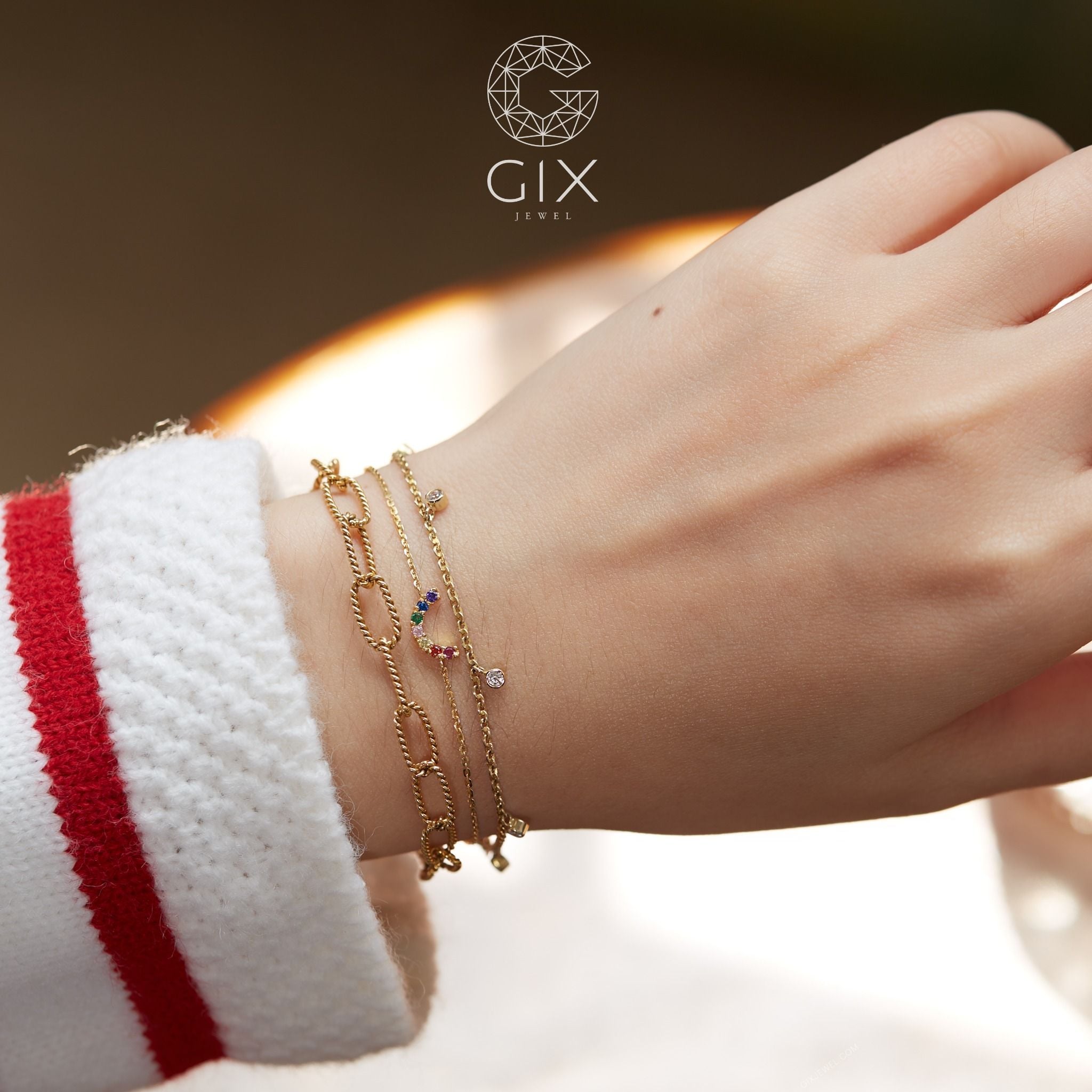  Lắc tay nữ vàng 18k bạc cao cấp giá rẻ sợi mảnh đính kim cương nhân tạo Gix 