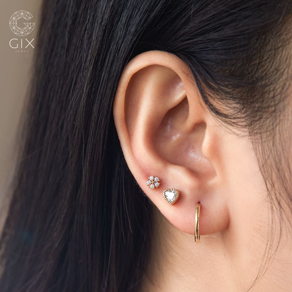  Khuyên tai nam nữ khoen tròn basic vàng 18k bạc thật cao cấp bản to Gix 