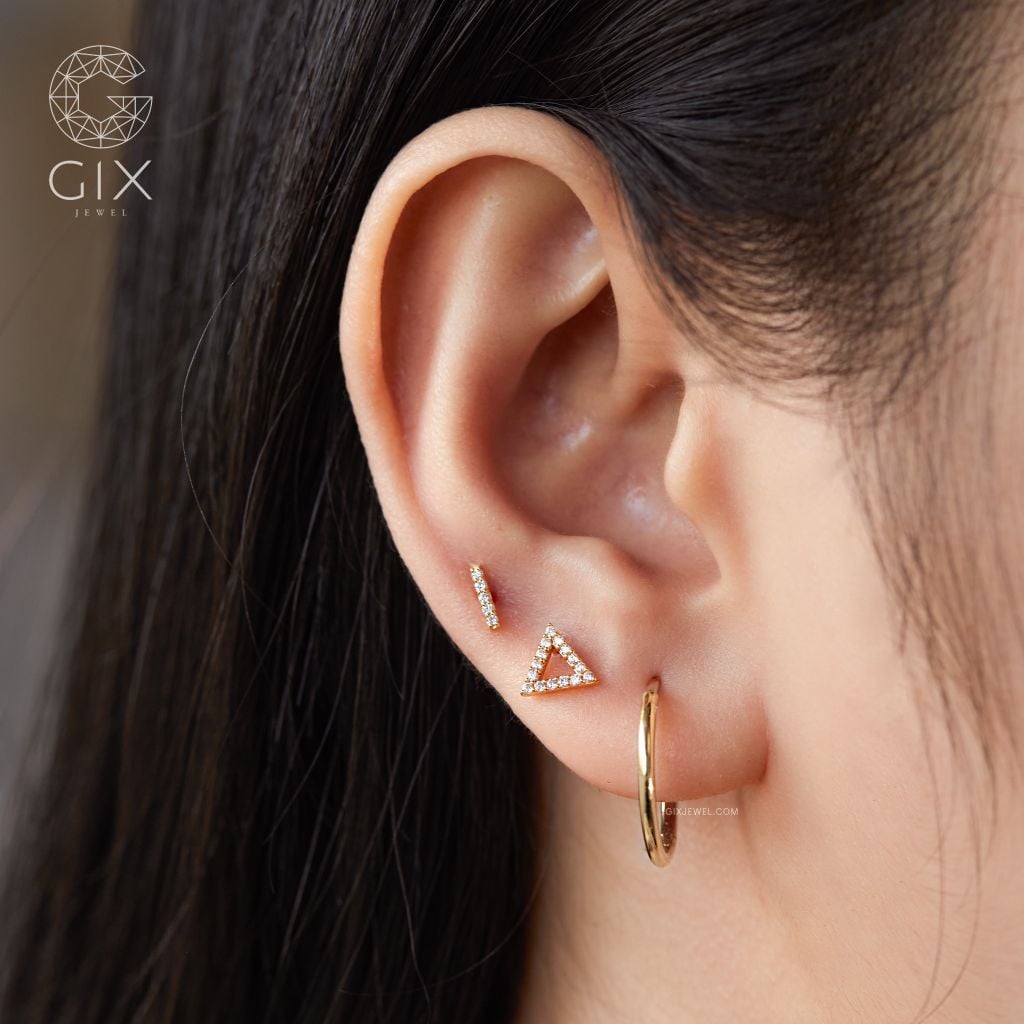  Bông tai tròn nhỏ 13mm vàng 18k đơn giản bạc 925 cho nữ đeo dự tiệc Gixjewel 