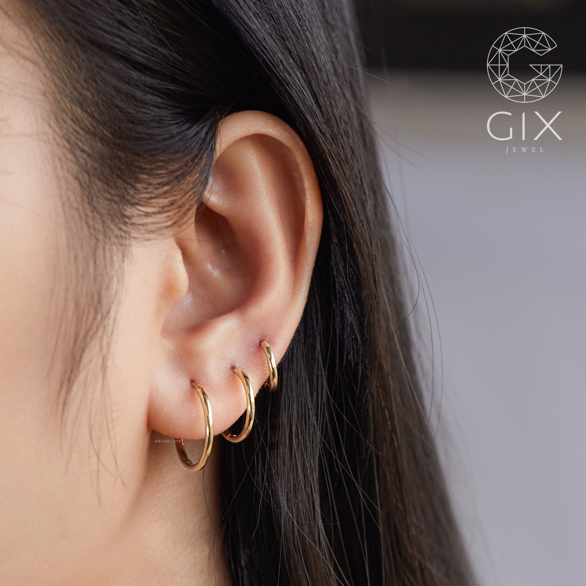  Khuyên tai nam nữ khoen tròn basic vàng 18k bạc thật cao cấp bản to Gix 