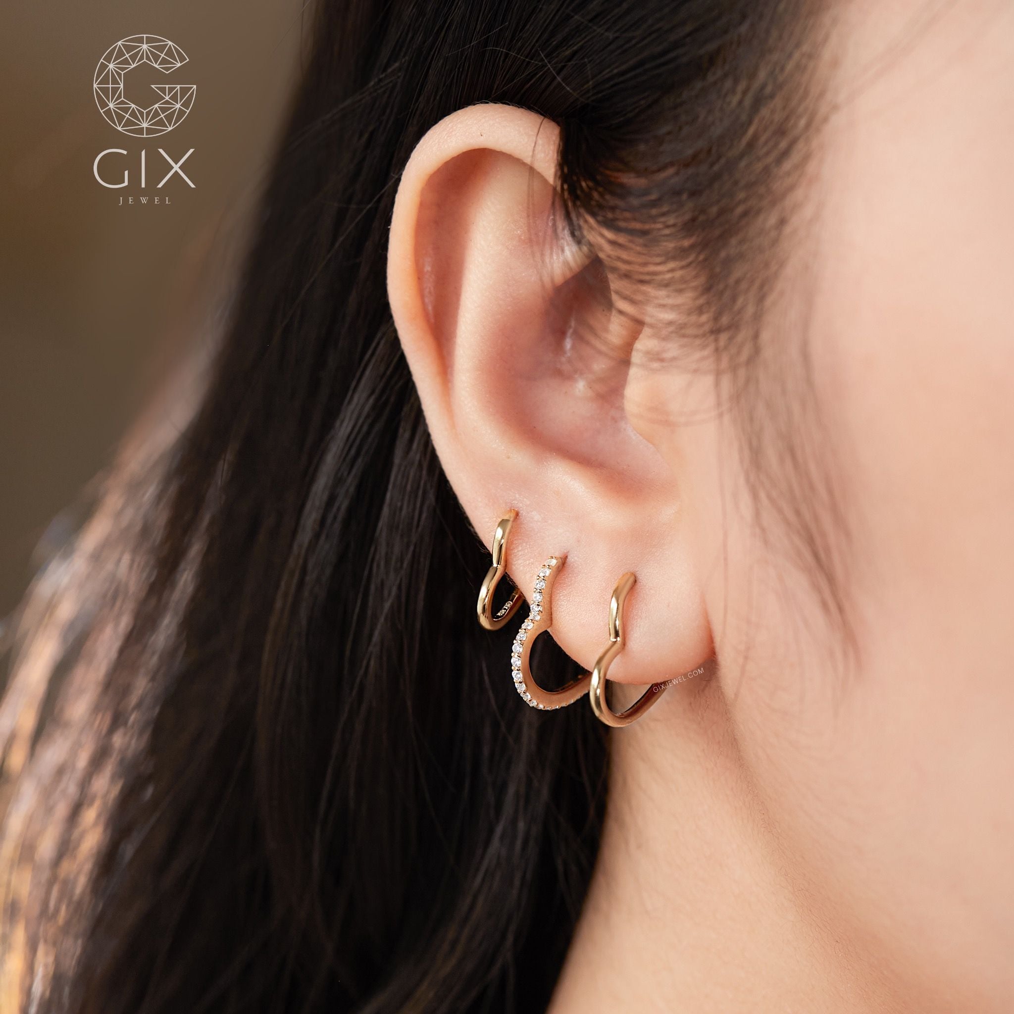  Bông tai tròn vàng 18k bạc ý đẹp nhất kiểu mới hình trái tim dài cá tính Gix Jewelry 