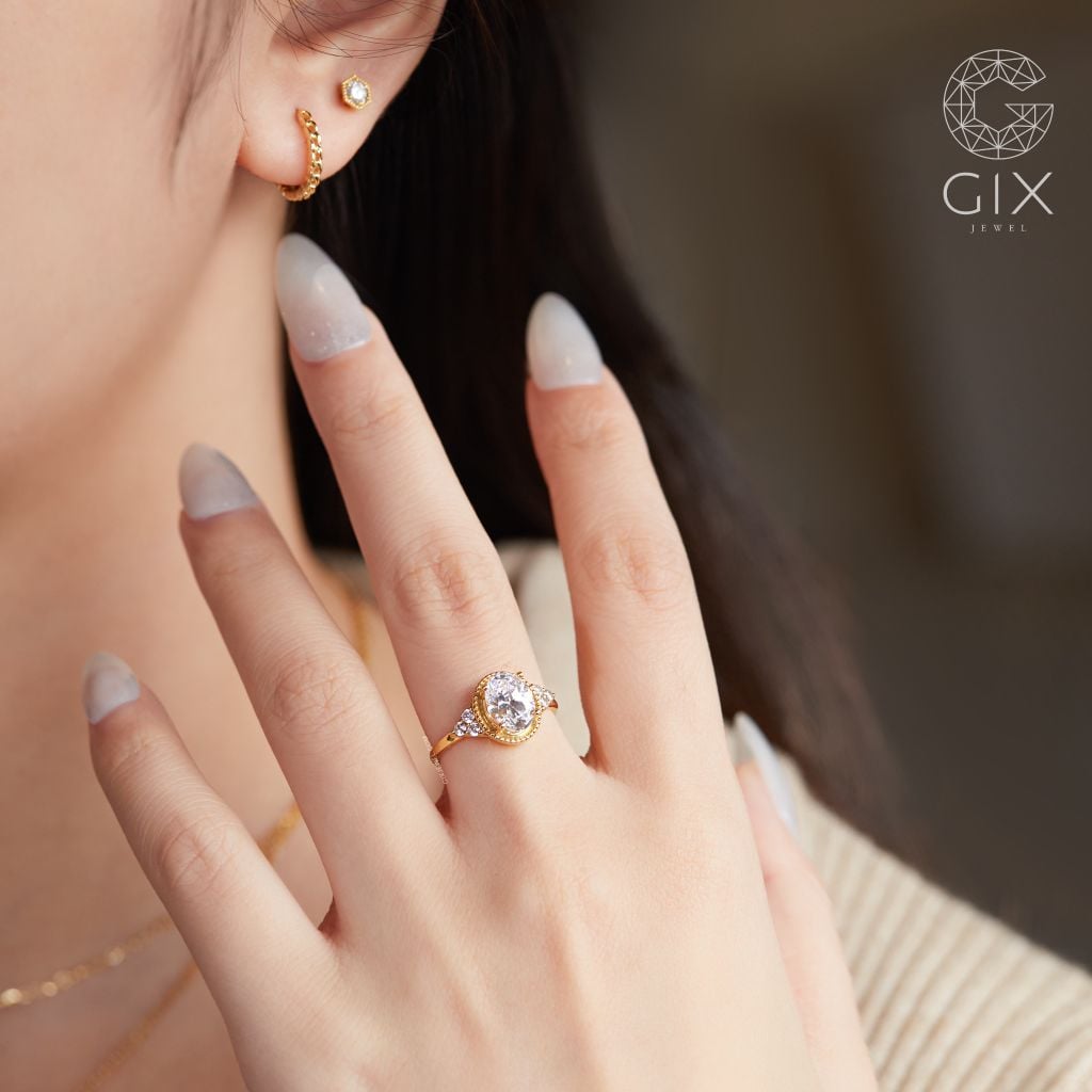 Nhẫn Bạc Đẹp Cho Nữ Bạc Ý 925 Gix Jewel Mạ Vàng Trắng Đính Kim Cương