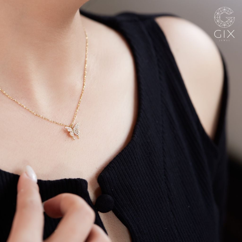  Vòng cổ đẹp cho nữ vàng tây hình bướm dễ thương đính kim cương Gix Jewelry 