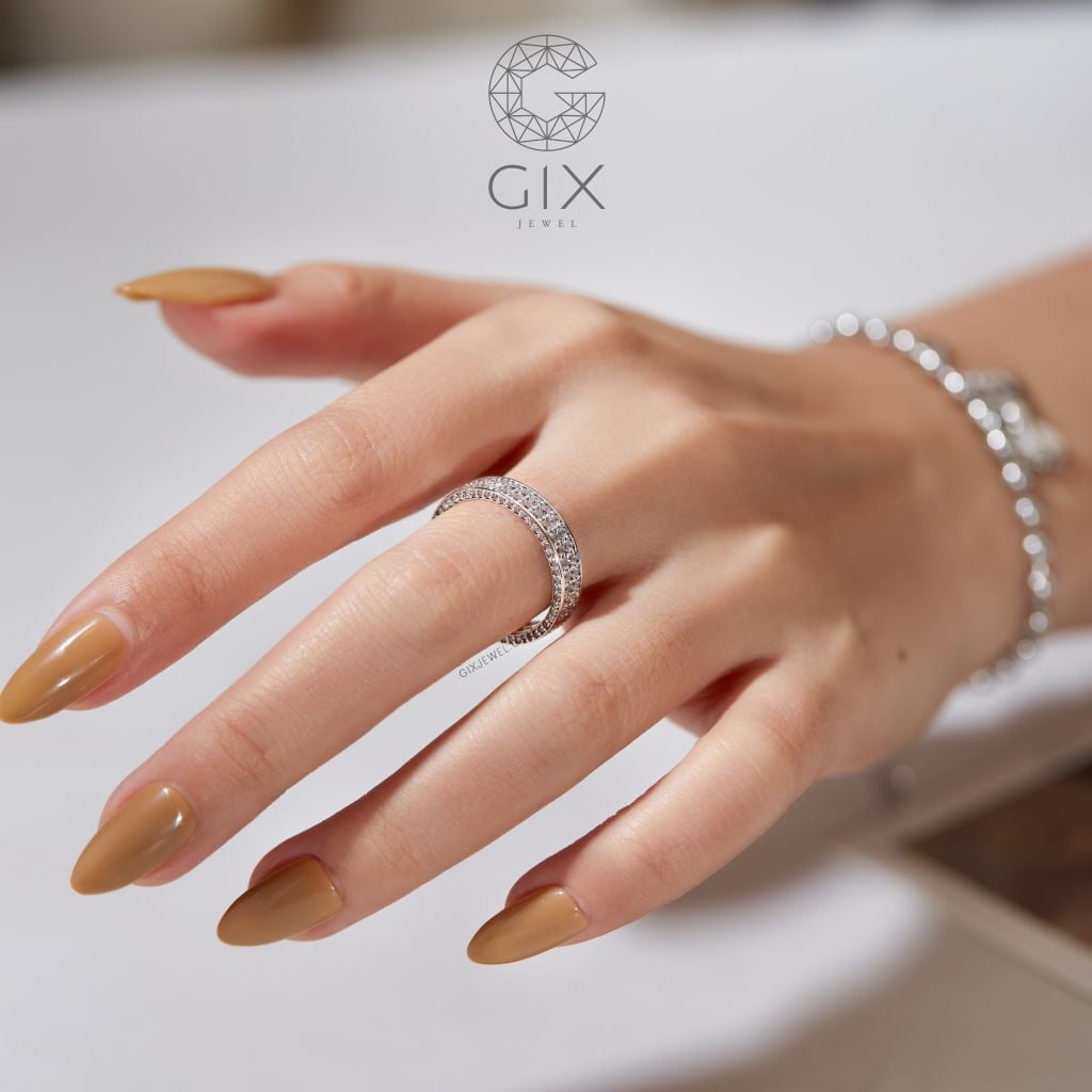 Nhẫn Bạc Nữ Đẹp S925 Gix Jewel Xi Bạch Kim Đính Đá Moissanite Cao Cấp