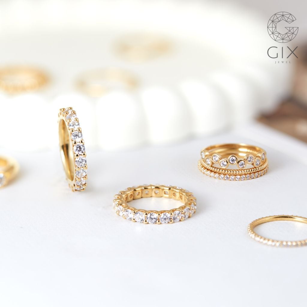 Nhẫn bạc hột bạc s925 mạ vàng 18k bản to đính đá CZ đẹp Gix Jewel