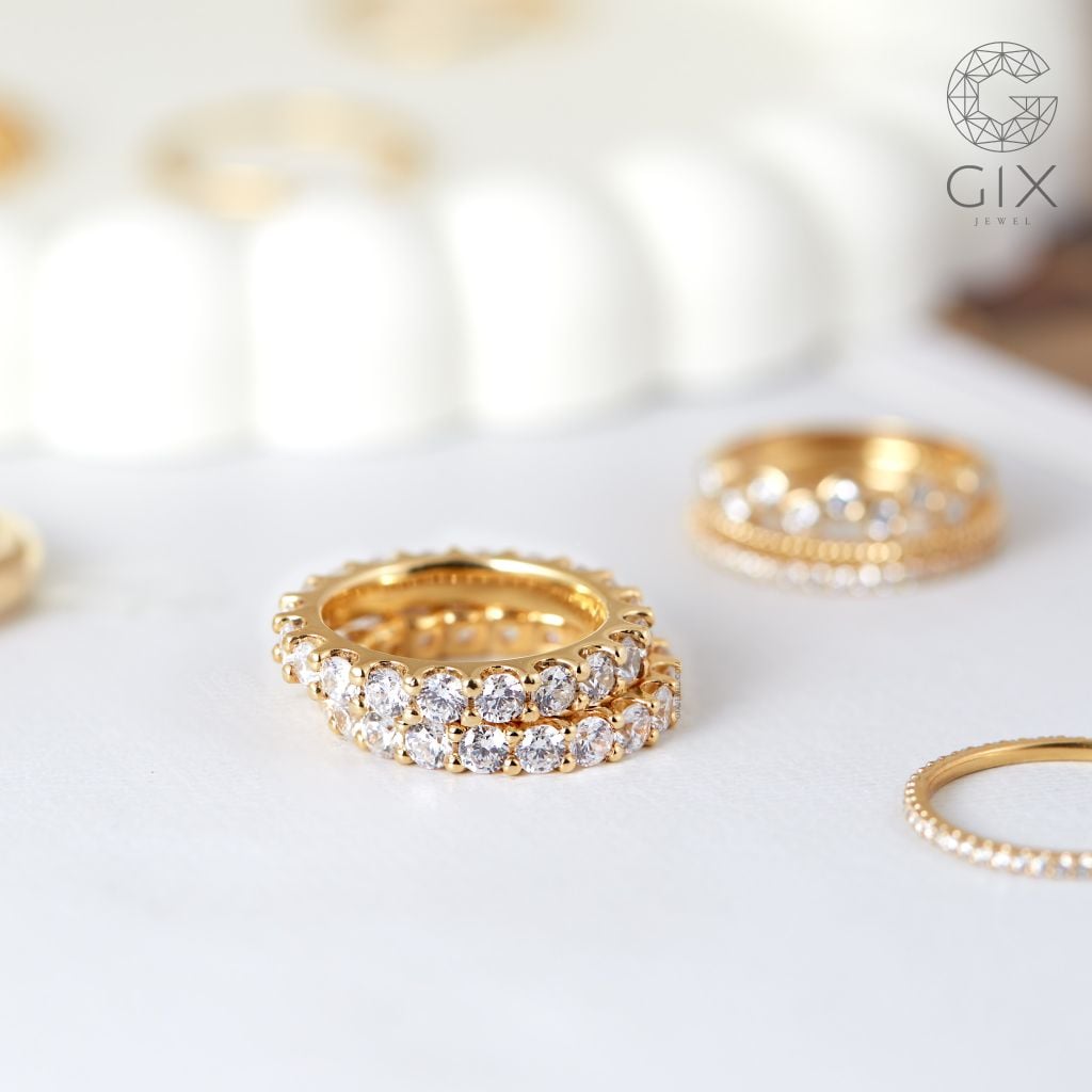 Nhẫn bạc nữ mạ vàng 18k đính đá đẹp 3mm full vòng Gix Jewel