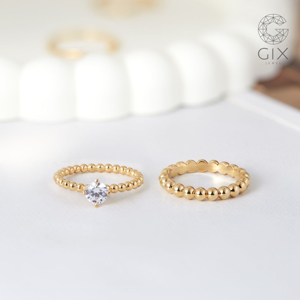 Nhẫn đơn giản nữ bạc 925 vàng 18k Gix Jewel đai bi tròn full vòng