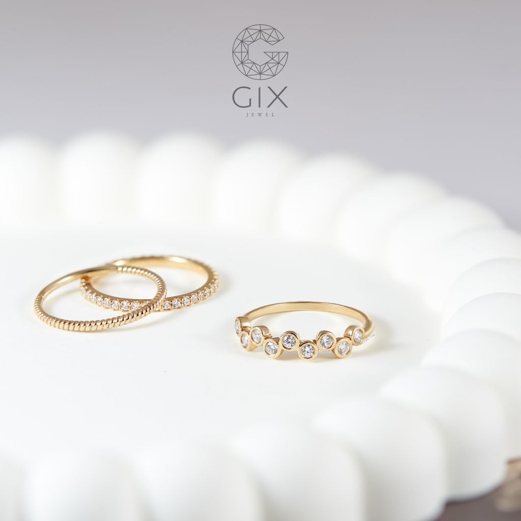  Nhẫn kim cương nữ vàng trắng 18k bạc đẹp đính Moissanite sang trọng Gix Jewelry 
