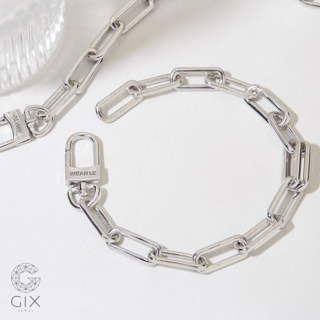 Vòng tay mắc xích vuông nam nữ bạc thật Gix Jewel mạ vàng khắc tên