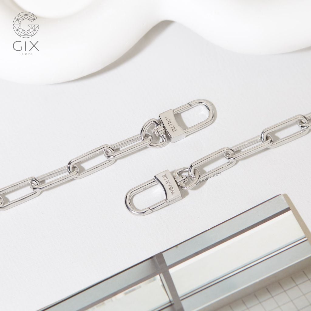 Vòng tay mắc xích vuông nam nữ bạc thật Gix Jewel mạ vàng khắc tên