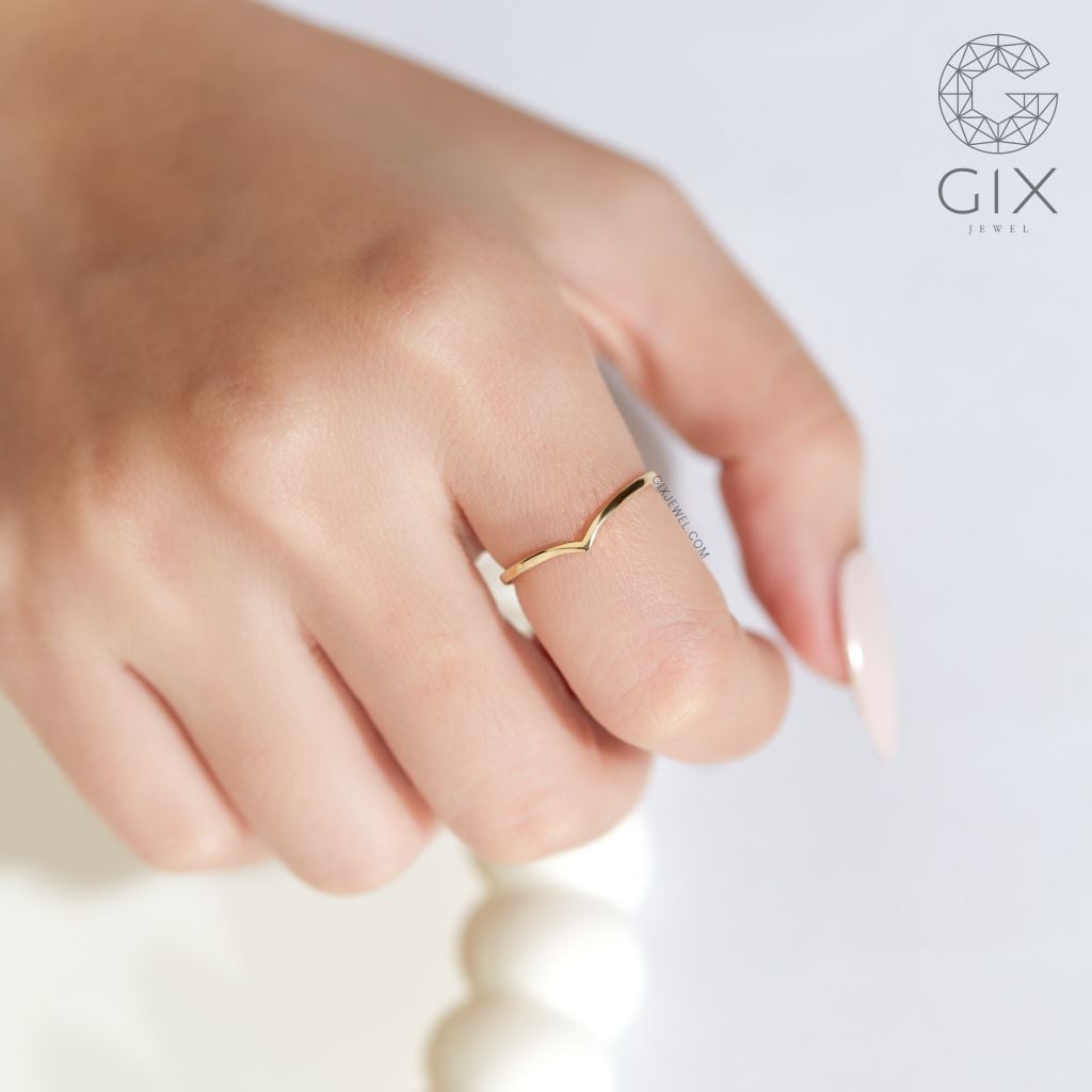 Nhẫn chữ v kiểu nữ đẹp vàng 18k bạc 925 đơn giản đeo ngón trỏ cá tính