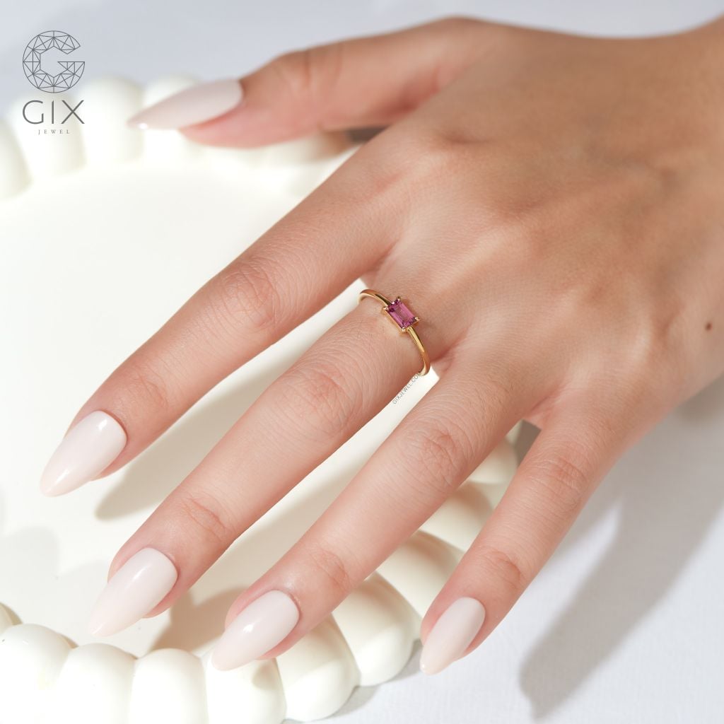  Nhẫn mặt đá đỏ nữ bạc 925 đẹp Gix Jewel mạ vàng hồng 