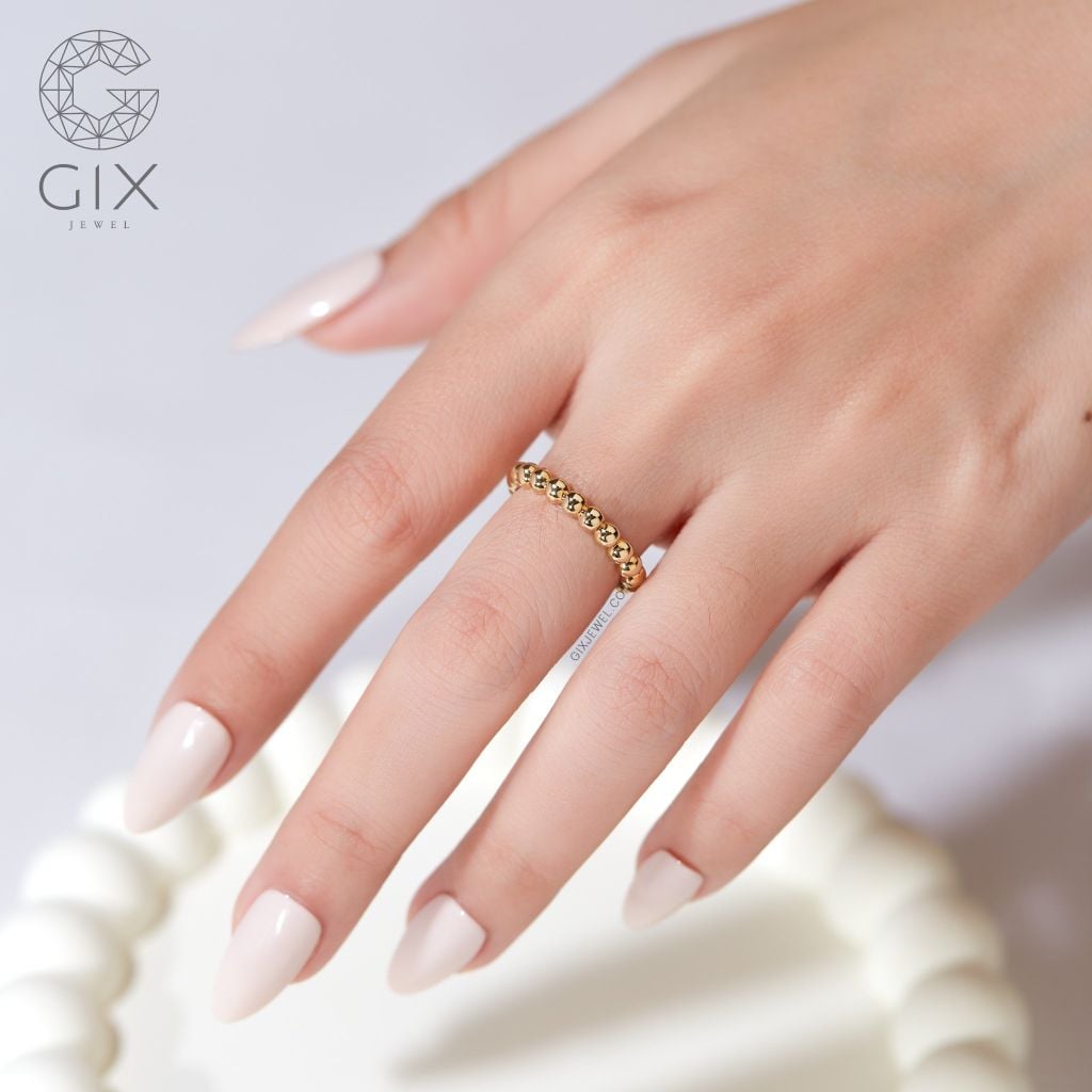 Nhẫn đơn giản nữ bạc 925 vàng 18k Gix Jewel đai bi tròn full vòng