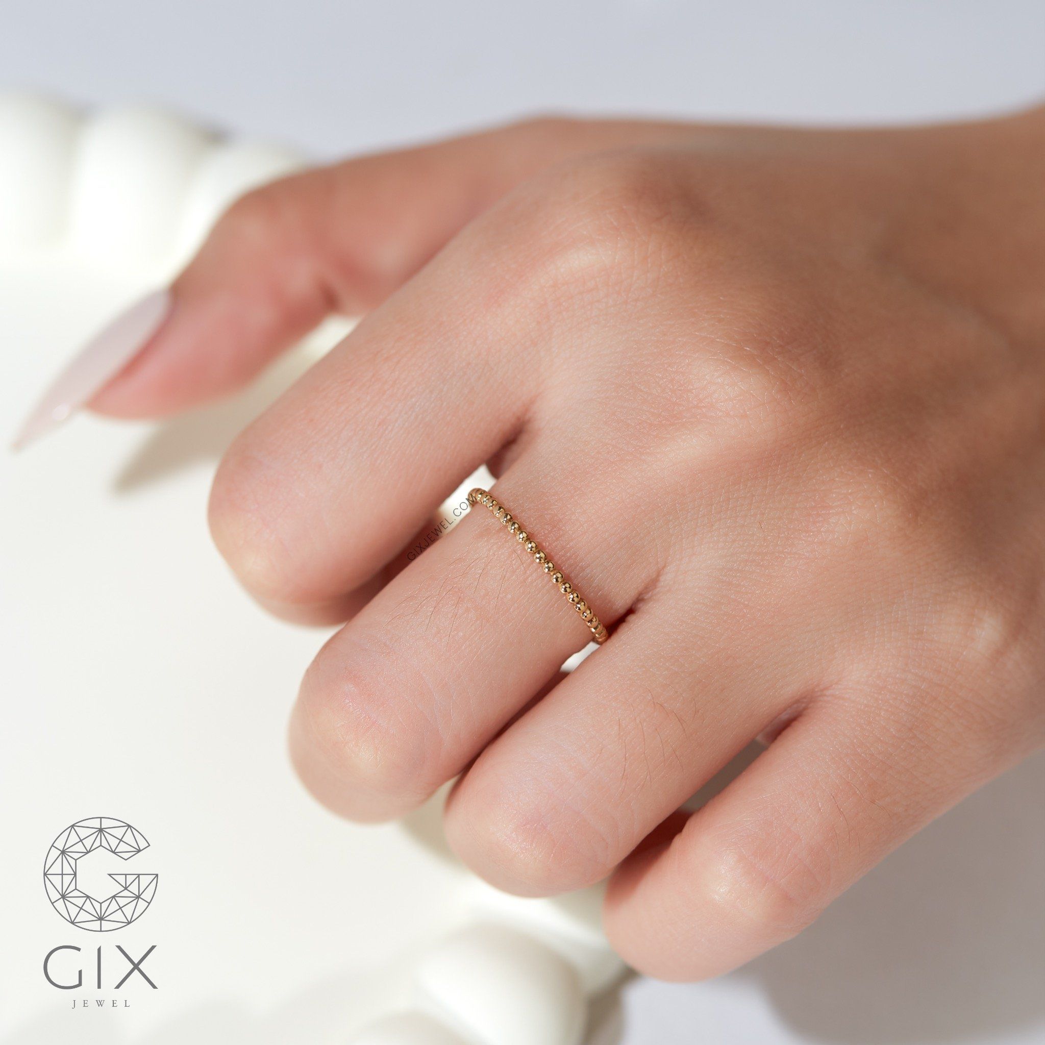  Nhẫn vàng nữ 18k bạc đơn giản bi mảnh không đá đẹp giá rẻ Gixjewel 