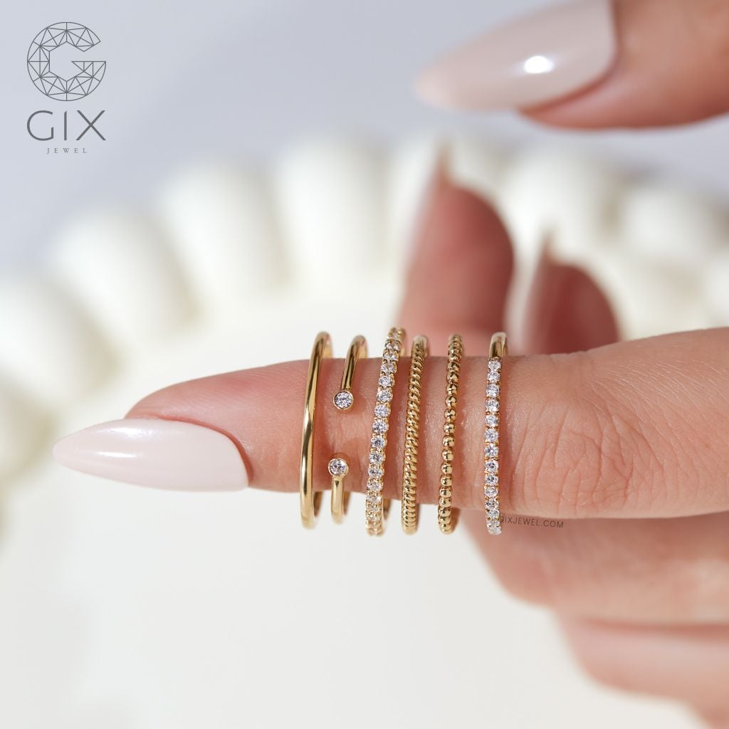 Nhẫn nữ trơn mỏng đẹp bạc ta mạ vàng hồng Gix Jewel đeo ngón út đai bi
