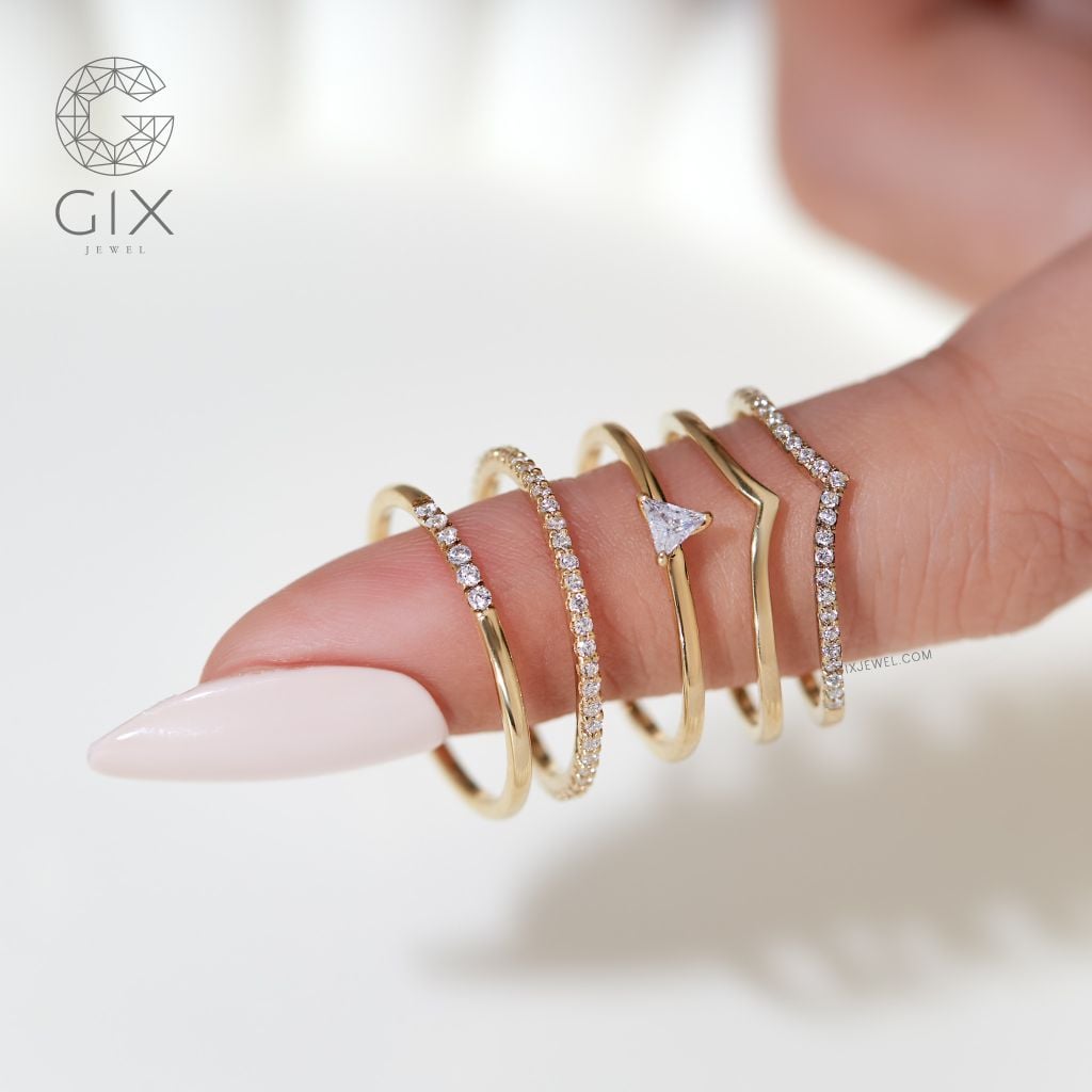 Nhẫn mặt đá nữ bạc 925 vàng 18k Gix Jewel đính Moissanite đeo ngón trỏ